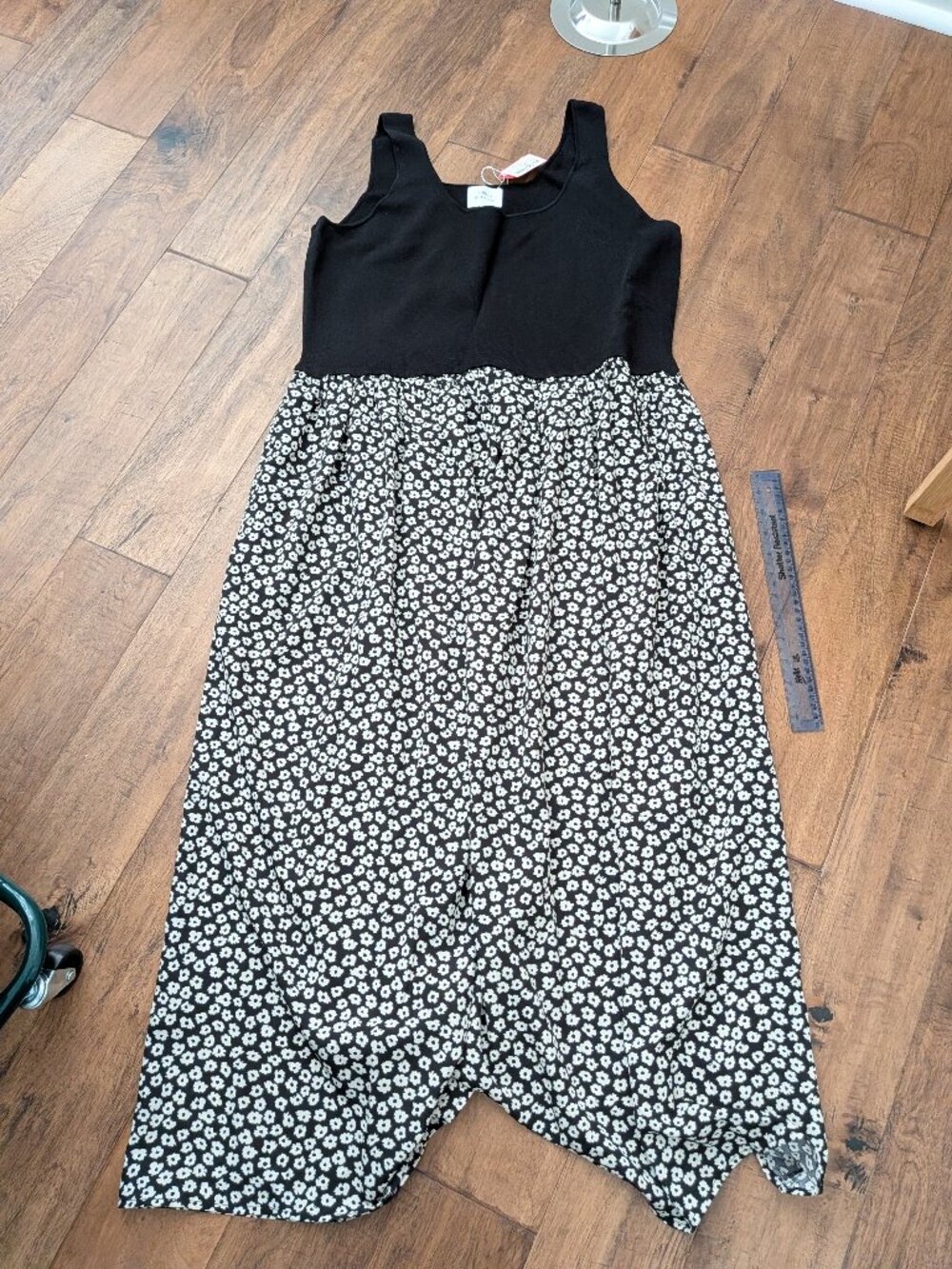 Things Between sleeveless dress - black with white flowers, XXXL